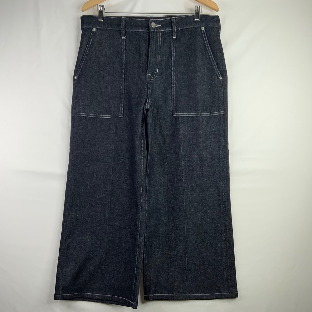 J.Crew Wide Leg Denim Jeans Indigo White Stitch Patch Pocket CH922 Womens 30P